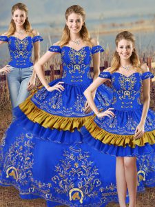 Captivating Blue Sleeveless Embroidery Quinceanera Dress