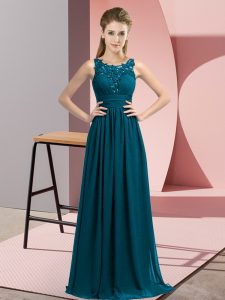 Latest Beading and Appliques Dama Dress for Quinceanera Teal Zipper Sleeveless Floor Length