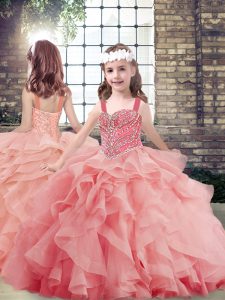 Floor Length Ball Gowns Sleeveless Watermelon Red Little Girl Pageant Dress Lace Up