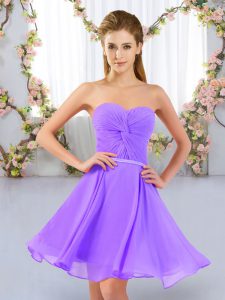 Best Sleeveless Chiffon Mini Length Lace Up Court Dresses for Sweet 16 in Lavender with Ruching