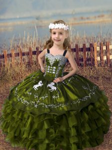 Olive Green Sleeveless Organza Lace Up Pageant Dress Toddler for Wedding Party