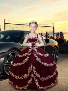 Inexpensive Sleeveless Embroidery Lace Up Kids Pageant Dress
