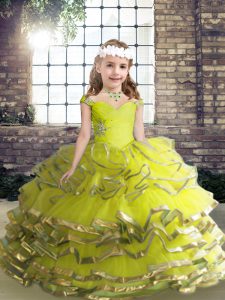 Great Organza Sleeveless Floor Length Little Girl Pageant Gowns and Beading and Ruffles