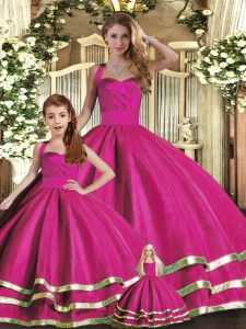 Custom Fit Floor Length Fuchsia Quinceanera Gown Halter Top Sleeveless Lace Up