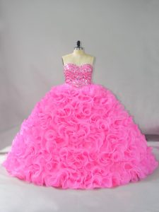 Edgy Hot Pink Quinceanera Gown Sweet 16 and Quinceanera with Beading and Ruffles Sweetheart Sleeveless Lace Up