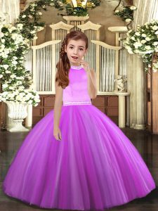 Hot Sale Floor Length Backless Child Pageant Dress Lilac for Party and Sweet 16 and Wedding Party with Beading