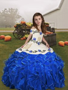 Straps Sleeveless Organza Little Girls Pageant Dress Wholesale Embroidery and Ruffles Lace Up
