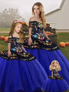 Royal Blue Sleeveless Tulle Lace Up Quinceanera Dresses for Military Ball and Sweet 16 and Quinceanera