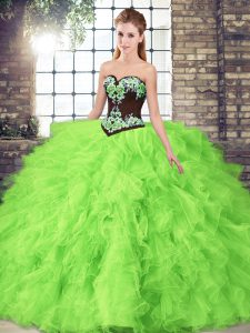 On Sale Ball Gowns Sweetheart Sleeveless Tulle Floor Length Lace Up Beading and Embroidery Quinceanera Gowns