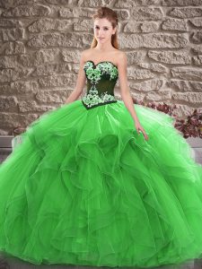Glorious Green Lace Up Sweet 16 Dresses Beading and Embroidery Sleeveless Floor Length