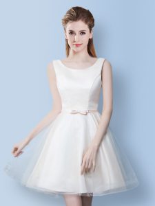 Shining Scoop Sleeveless Knee Length Bowknot Lace Up Quinceanera Court Dresses with White