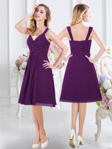 Purple A-line Straps Sleeveless Chiffon Knee Length Zipper Ruching Court Dresses for Sweet 16