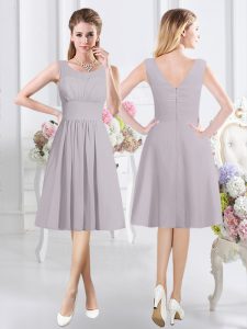 Hot Selling Knee Length Grey Dama Dress for Quinceanera Scoop Sleeveless Zipper