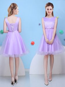 Luxury Scoop Sleeveless Tulle Quinceanera Court Dresses Bowknot Lace Up