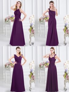 Purple Halter Top Neckline Lace and Ruching Quinceanera Court of Honor Dress Sleeveless Lace Up