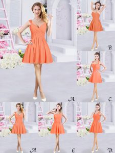 Custom Designed Orange Zipper Quinceanera Court Dresses Lace and Ruching and Belt Sleeveless Mini Length