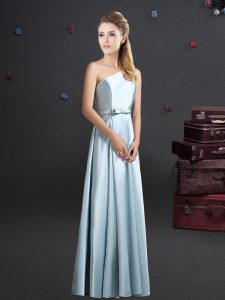 Light Blue Quinceanera Dama Dress Prom and Party and Wedding Party and For with Bowknot One Shoulder Sleeveless Zipper