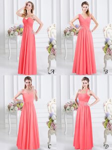 Watermelon Red Sweetheart Zipper Lace and Ruching Dama Dress for Quinceanera Sleeveless