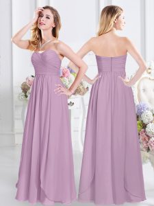 Lavender Sleeveless Floor Length Ruching Zipper Dama Dress