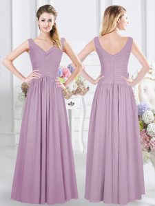 Floor Length Lavender Damas Dress Sleeveless Zipper