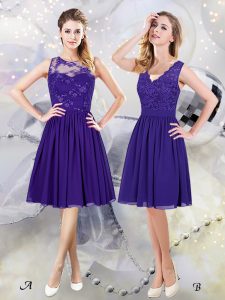 On Sale Scoop See Through Purple Zipper Scalloped Lace and Appliques Vestidos de Damas Chiffon Sleeveless