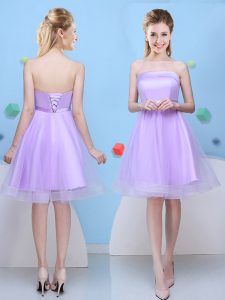 Knee Length Lavender Court Dresses for Sweet 16 Tulle Sleeveless Bowknot