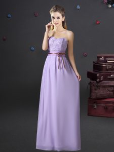 Attractive Chiffon Sleeveless Floor Length Dama Dress and Lace and Appliques and Belt