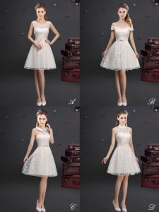Artistic Off the Shoulder Champagne Sleeveless Lace Lace Up Quinceanera Dama Dress for Prom and Party and Wedding Party