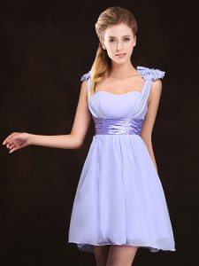 Artistic Lavender Empire Straps Sleeveless Chiffon Mini Length Zipper Ruching and Bowknot Damas Dress