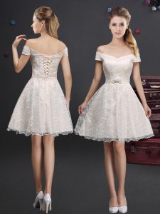 Top Selling Champagne Lace Up Off The Shoulder Lace and Appliques Quinceanera Court of Honor Dress Lace Sleeveless