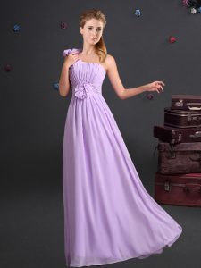 Luxury One Shoulder Sleeveless Ruching and Hand Made Flower Zipper Quinceanera Court of Honor Dress