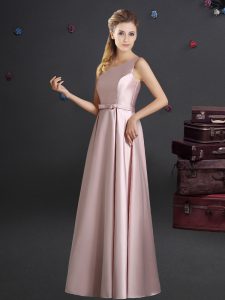 One Shoulder Pink Sleeveless Elastic Woven Satin Zipper Vestidos de Damas for Prom and Party and Wedding Party