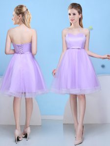 Lavender Lace Up Quinceanera Dama Dress Bowknot Sleeveless Knee Length