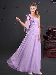 Stunning Lavender Zipper One Shoulder Ruching Quinceanera Dama Dress Chiffon Sleeveless