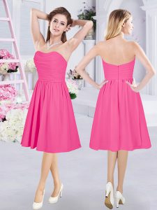 Fashionable Hot Pink Vestidos de Damas Prom and Party and Wedding Party and For with Ruching Sweetheart Sleeveless Zipper
