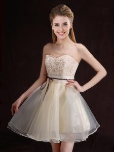 Eye-catching Sleeveless Lace Up Mini Length Appliques and Belt Quinceanera Court of Honor Dress