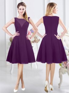 Customized Purple Empire Bateau Sleeveless Chiffon Knee Length Zipper Ruching Quinceanera Dama Dress