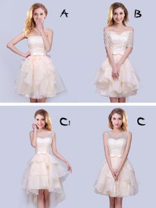 Organza Strapless Sleeveless Lace Up Lace and Ruffles and Belt Court Dresses for Sweet 16 in Champagne