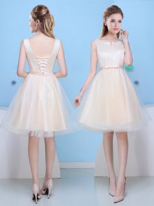 Tulle Scoop Sleeveless Lace Up Bowknot Court Dresses for Sweet 16 in Champagne
