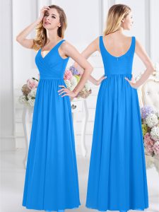 Customized Baby Blue Sleeveless Chiffon Zipper Quinceanera Court Dresses for Prom and Party and Wedding Party