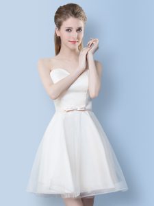 White Sweetheart Lace Up Bowknot Quinceanera Dama Dress Sleeveless