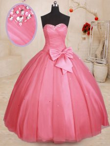 Sweetheart Sleeveless Lace Up Sweet 16 Dress Pink Tulle