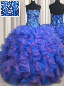 Floor Length Ball Gowns Sleeveless Blue and Purple Dama Dress Lace Up