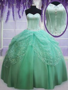 Charming Sleeveless Tulle Floor Length Lace Up Quinceanera Dress in Apple Green with Beading and Sequins