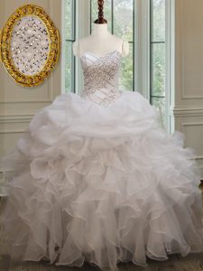 Pick Ups Floor Length Ball Gowns Sleeveless White Sweet 16 Quinceanera Dress Lace Up