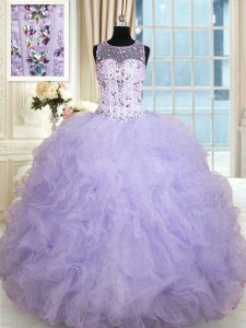 Inexpensive Scoop Floor Length Ball Gowns Sleeveless Lavender Sweet 16 Quinceanera Dress Lace Up