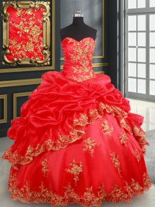 Red Sleeveless Beading and Appliques and Pick Ups Floor Length Quinceanera Gown