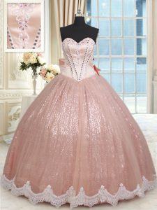 Trendy Ball Gowns Quinceanera Dress Peach Sweetheart Tulle Sleeveless Floor Length Lace Up