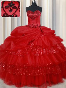 Colorful Sweetheart Sleeveless Organza Sweet 16 Dress Embroidery and Ruffled Layers and Sequins and Pick Ups Lace Up