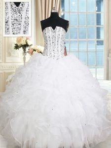 Discount White 15th Birthday Dress Military Ball and Sweet 16 and Quinceanera and For with Beading and Ruffles Sleeveless Lace Up